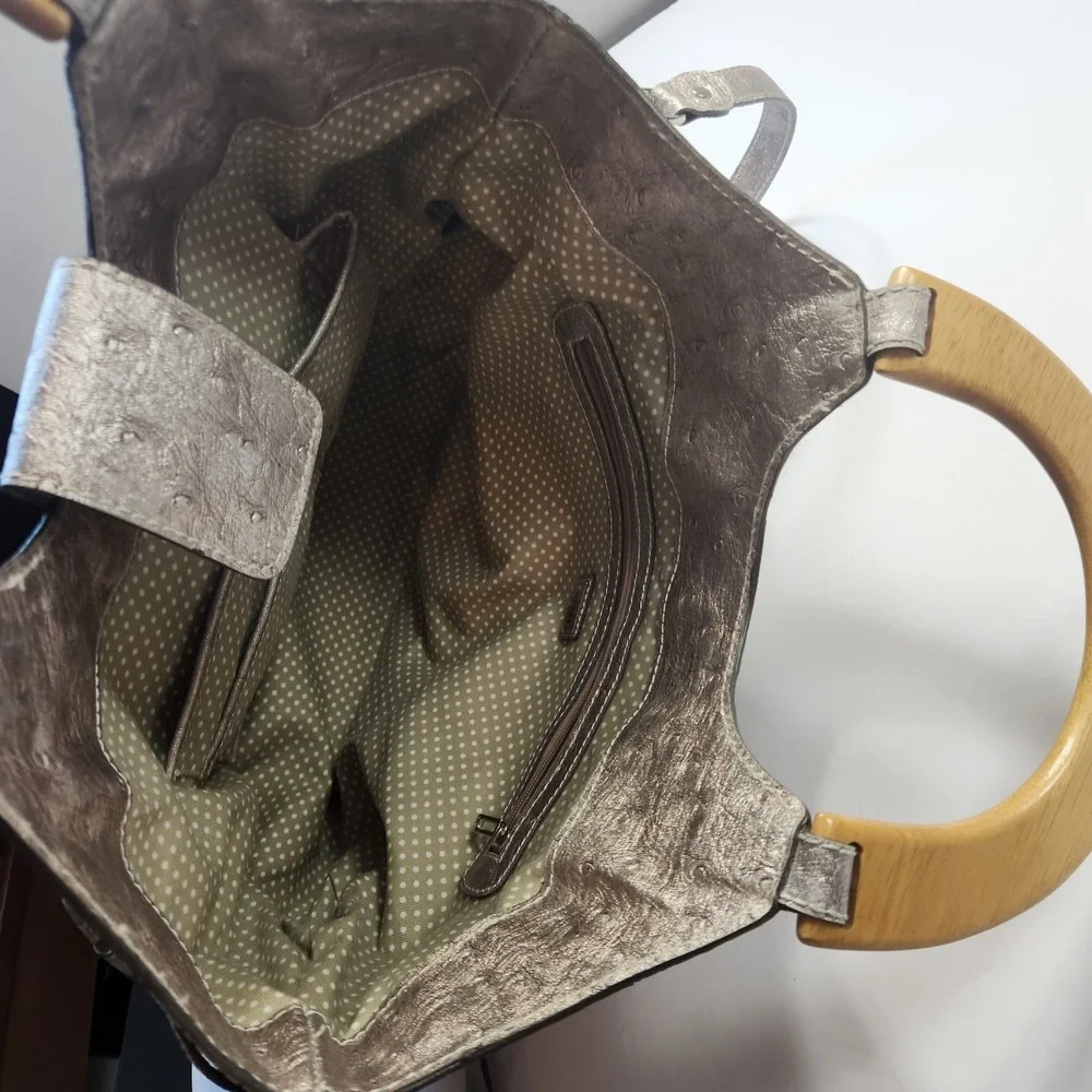 Vtg Guess Samba Metallic  Handbag Large Hobo Purse & Strap Retro Wood Handle‎